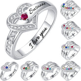Personalisierter Geburtsstein Ring mit Gravur - Juwel im Herzen, Heiratsantrag Freundschaftsring Familienring, Muttertag Geburtstagsgeschenk